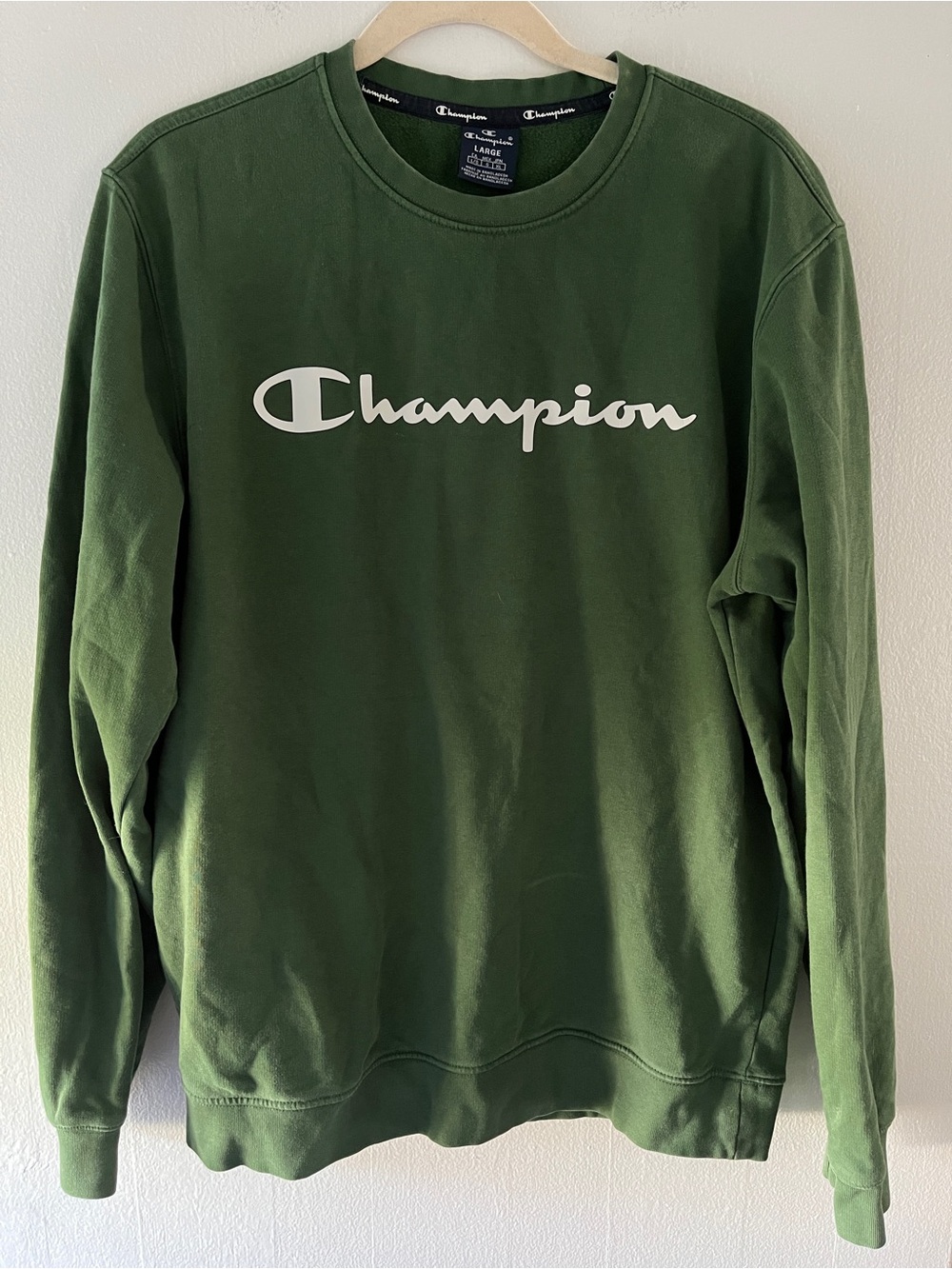 Champion Olive Green Crewneck Sweatshirt with White Logo